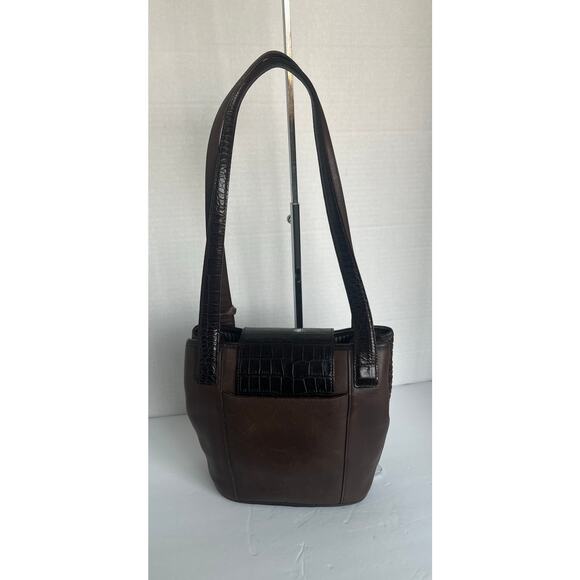 Vintage Brighton Black and Brown Leather Croc Embossed Weave Hand Shoulder Bag - Picture 4 of 11